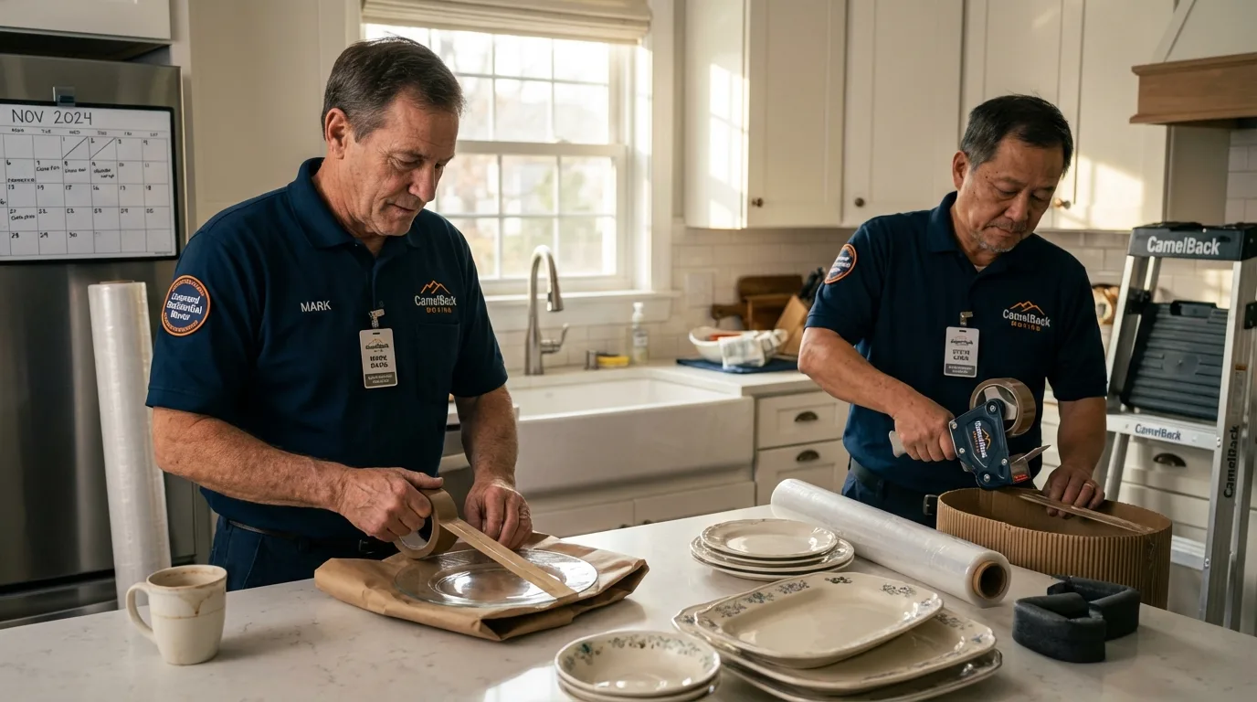 Professional crew packing kitchen dishware in Anderson, SC